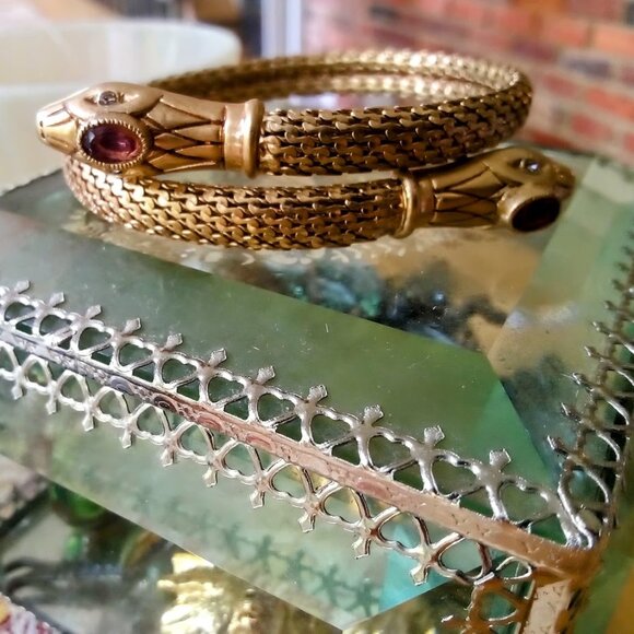 vintage Jewelry - Jeweled serpent coil bangle ec